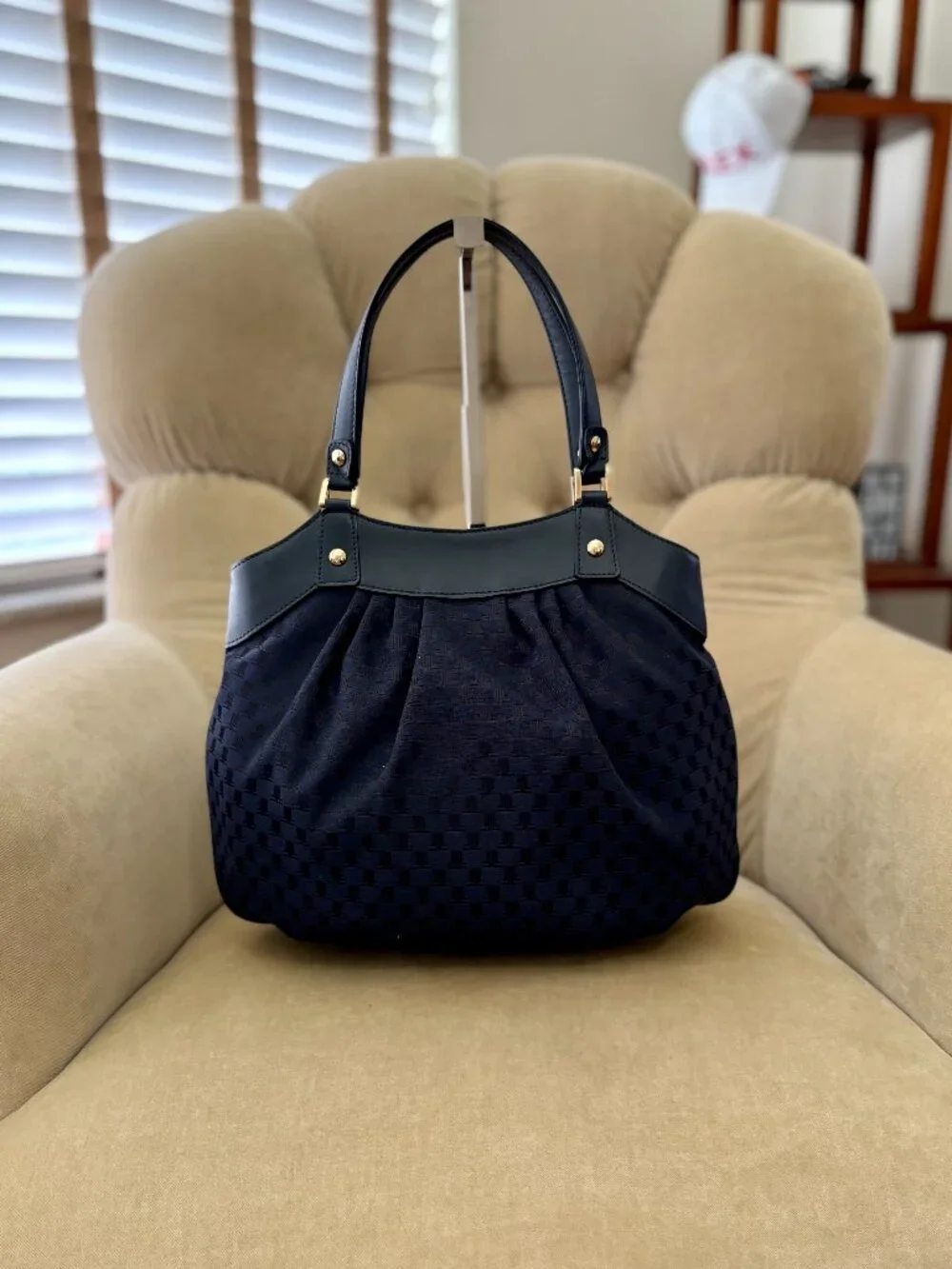 VTG Auth LANVIN PARIS Iconic Monogram Canvas & Leather Ruched Satchel Bag - Picture 6 of 9